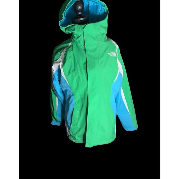Girls XL North Face Jacket Green/Blue/White Hooded Zipout Lining